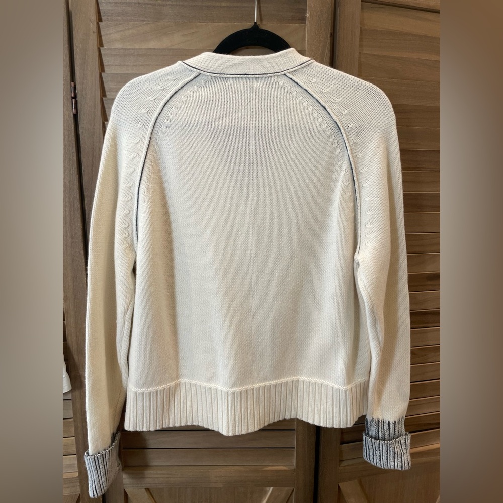 Women’s Zaket & Plover White Blue Merino Wool Blend Cardigan With Pockets Size M - Picture 3 of 8